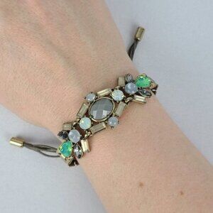 BRONZE Grey & Green Faceted Adjustable Bracelet